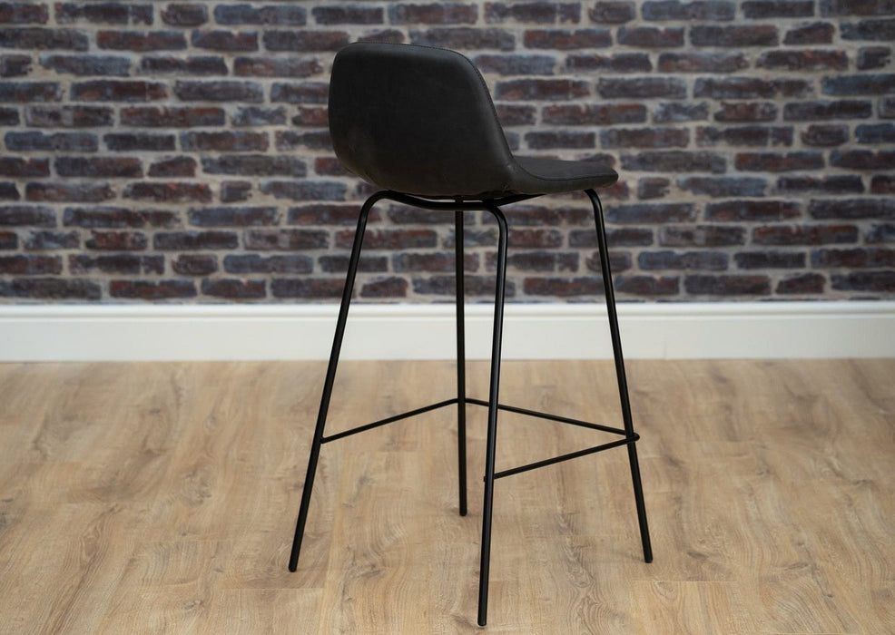 Brooklyn - Grey PU Leather Industrial style Kitchen Breakfast Bar Stool, Black Metal Leg