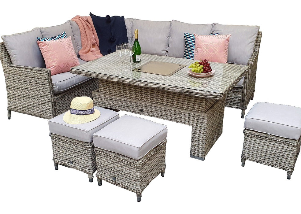 edwi0317 luxury rattan garden furniture Grey Rattan Corner Sofa with Rising Table and Stools