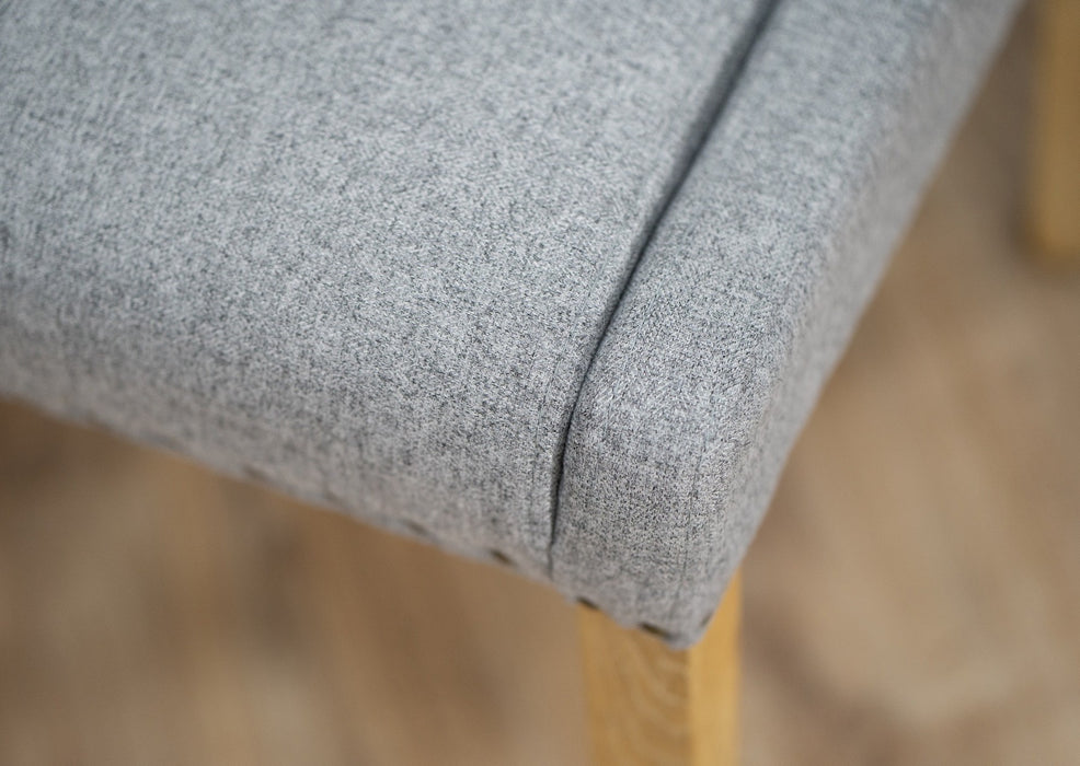 Studded and Buttoned Luxury Dining Chair - Light Grey