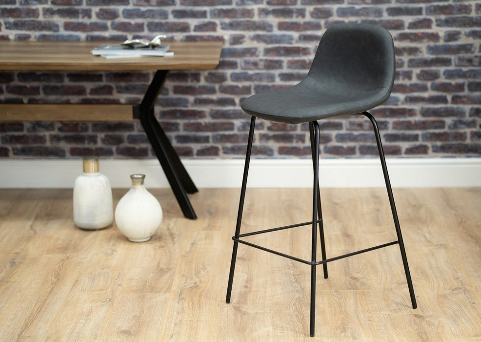 Brooklyn - Grey PU Leather Industrial style Kitchen Breakfast Bar Stool, Black Metal Leg