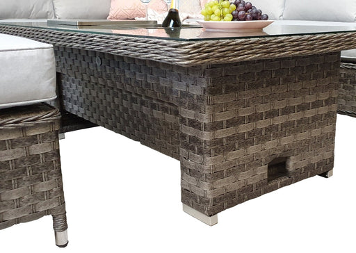 Luxury Rattan Edwina 'Algarve' Dark Grey Rattan Corner Sofa Set With Rising Table and Stools
