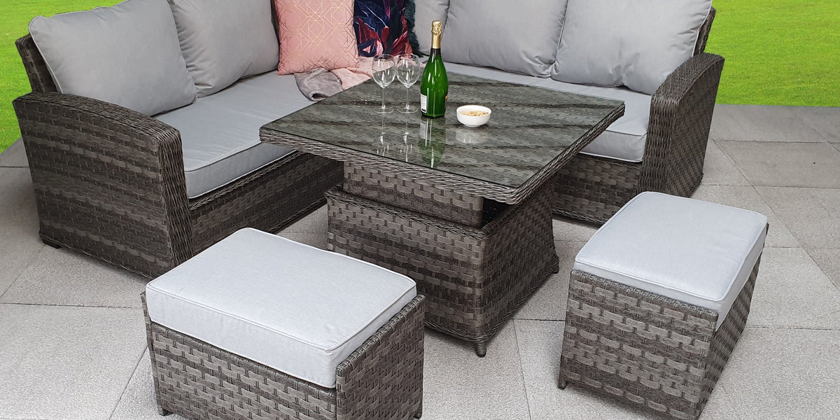 Square Rattan Corner Sofa Sets Dark Grey Rattan Rising Table Set