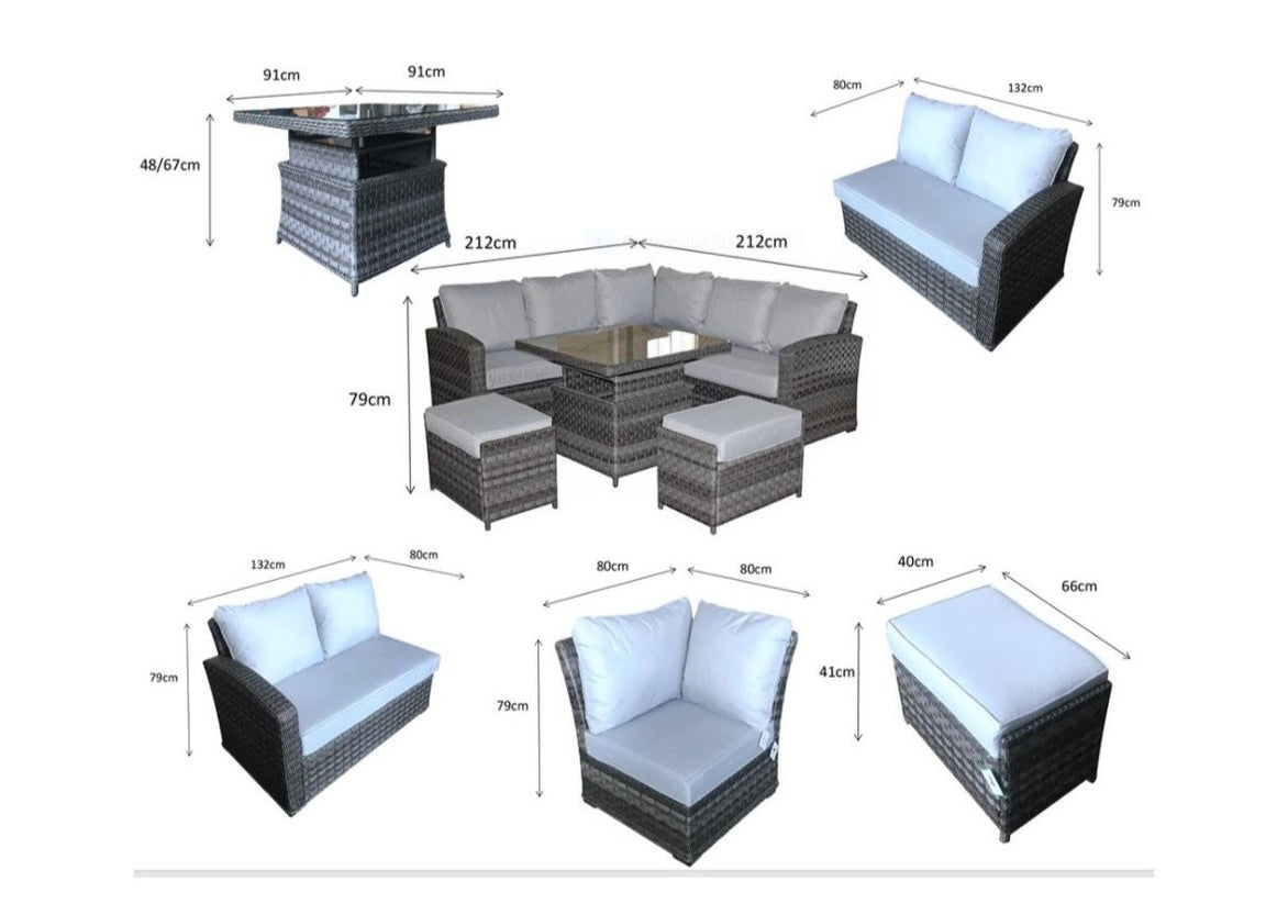 Square Rattan Corner Sofa Sets Dark Grey Rattan Rising Table Set