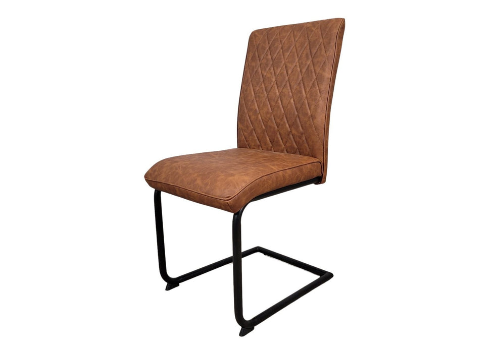 Bronx Tan PU Leather Industrial style dining chair, Black Metal Cantilever Leg