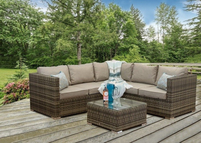 Signature Weave Mixed Brown Rattan Corner Sofa Set GEOR0055
