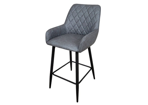 Camden Industrial style Kitchen Breakfast Bar Stool Grey PU Leather, Black Metal Leg
