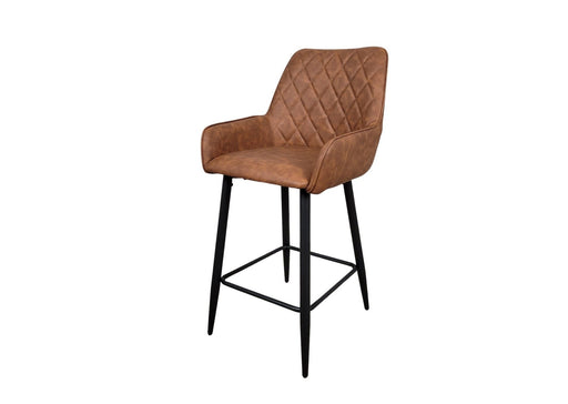 Camden Industrial style Tan Brown PU Leather Kitchen Breakfast Bar Stool, Black Metal Leg