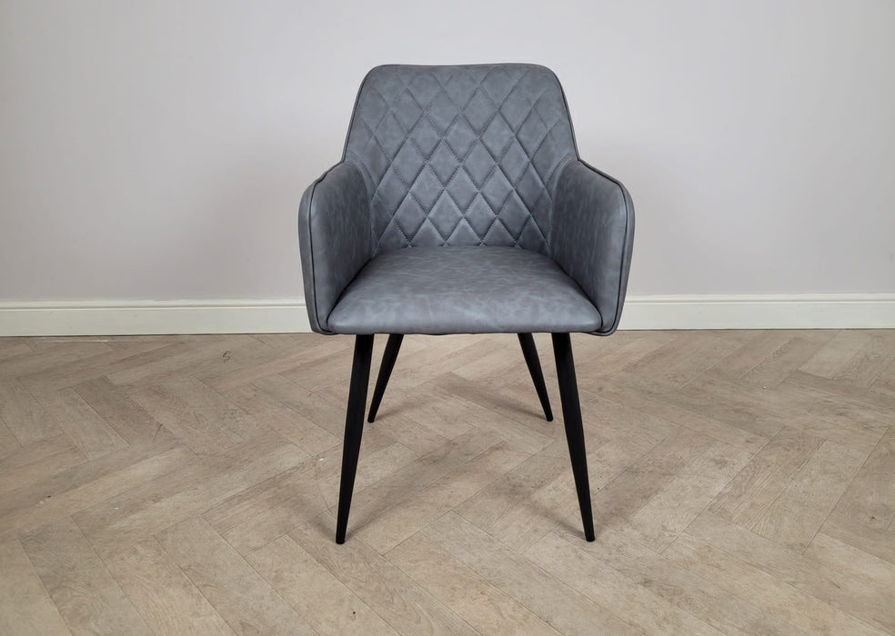 Camden Industrial style Dining Chair Grey PU Leather, Black Metal Leg