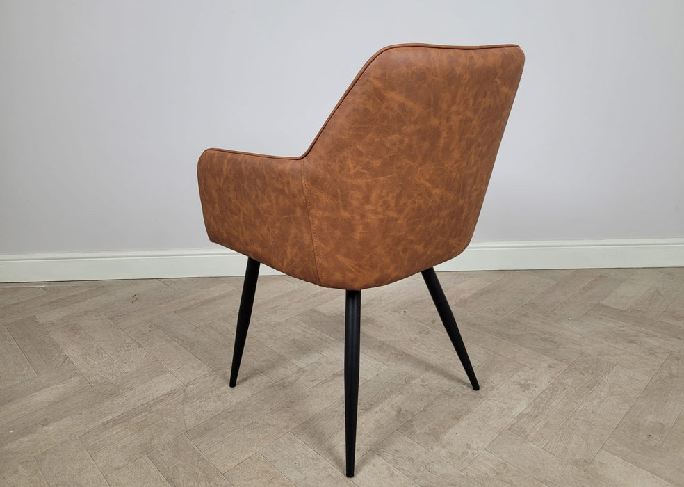 Camden Industrial style Dining Chair Tan Brown PU Leather, Black Metal Leg
