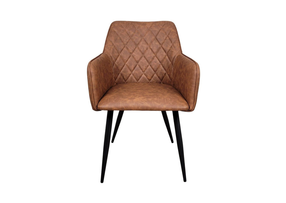 Camden Industrial style Dining Chair Tan Brown PU Leather, Black Metal Leg