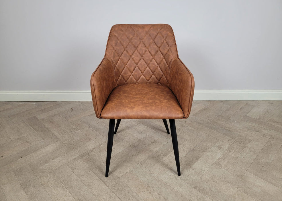 Camden Industrial style Dining Chair Tan Brown PU Leather, Black Metal Leg