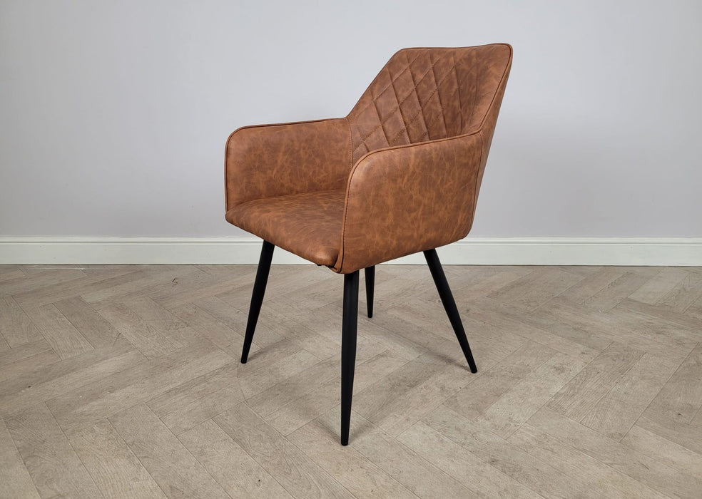 Camden Industrial style Dining Chair Tan Brown PU Leather, Black Metal Leg