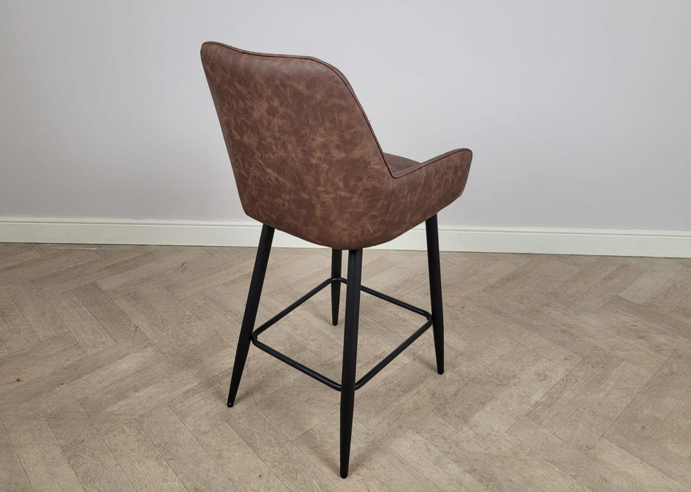 Camden Industrial style Kitchen Breakfast Bar Stool Brown PU Leather, Black Metal Leg