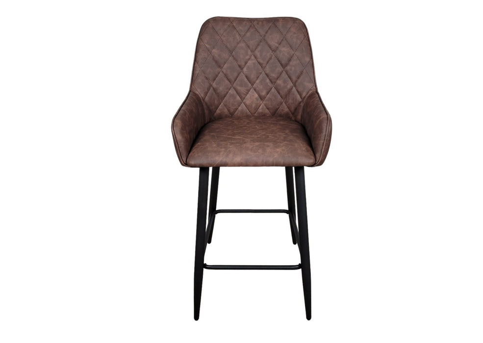 Camden Industrial style Kitchen Breakfast Bar Stool Brown PU Leather, Black Metal Leg