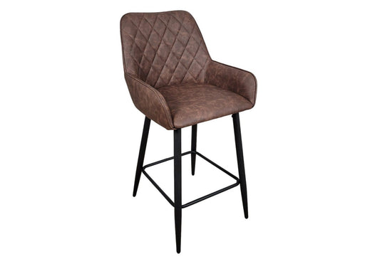 Camden Industrial style Kitchen Breakfast Bar Stool Brown PU Leather, Black Metal Leg