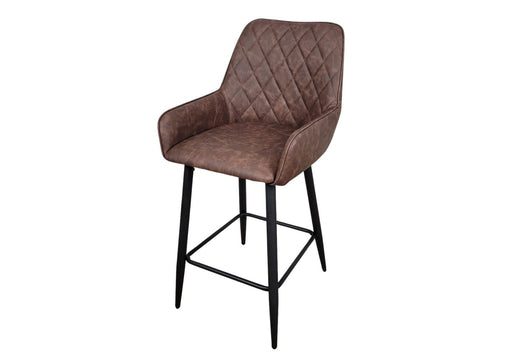 Camden Industrial style Kitchen Breakfast Bar Stool Brown PU Leather, Black Metal Leg