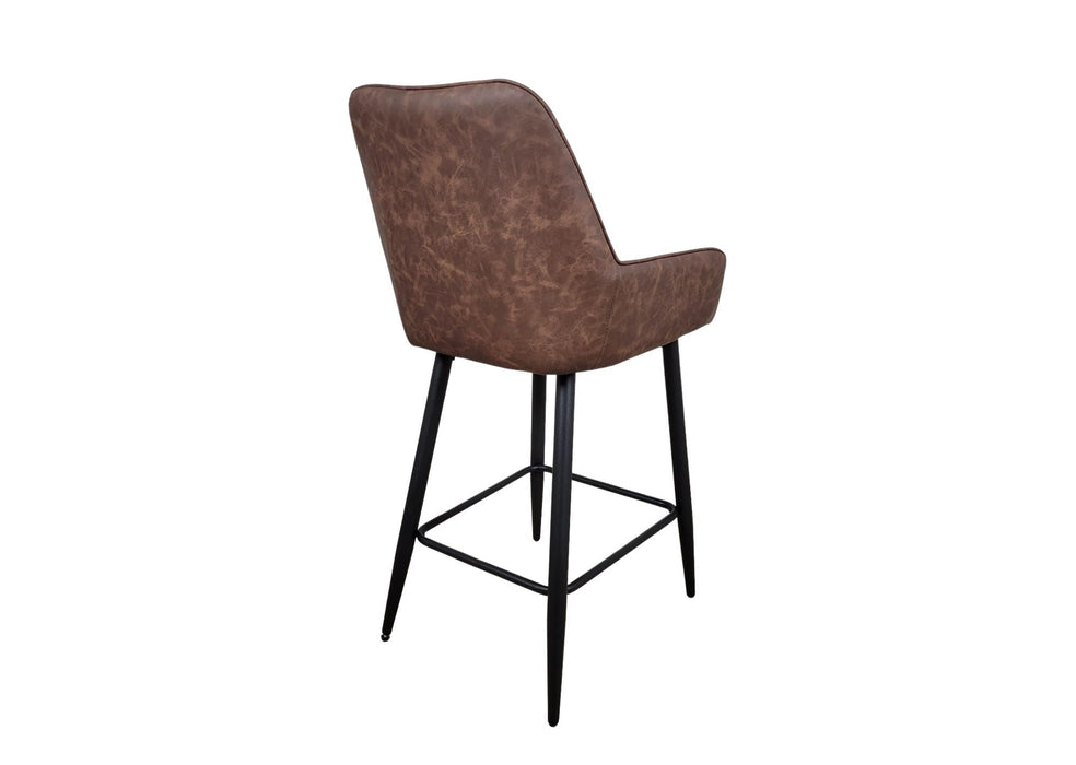 Camden Industrial style Kitchen Breakfast Bar Stool Brown PU Leather, Black Metal Leg