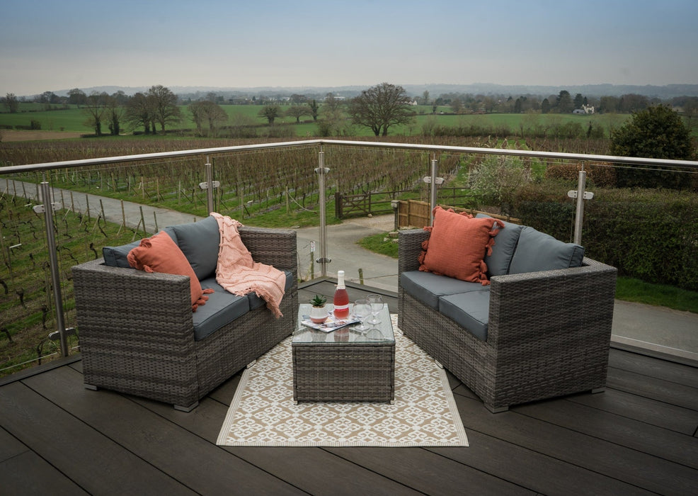 'Casa Rattan' Grey Rattan Outdoor Garden 4 Seater Sofa & Coffee Table Set