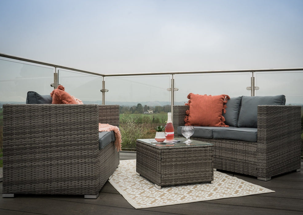 'Casa Rattan' Grey Rattan Outdoor Garden 4 Seater Sofa & Coffee Table Set