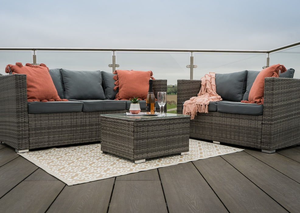 'Casa Rattan' Grey Rattan Outdoor Garden 5 Seater Sofa & Coffee Table Set