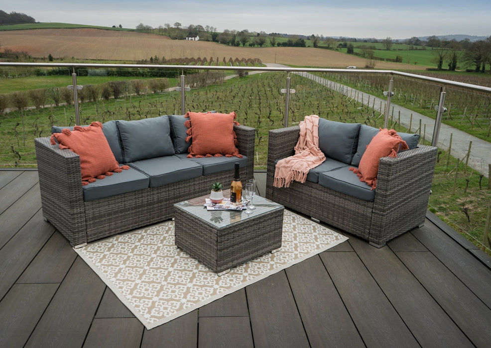 'Casa Rattan' Grey Rattan Outdoor Garden 5 Seater Sofa & Coffee Table Set