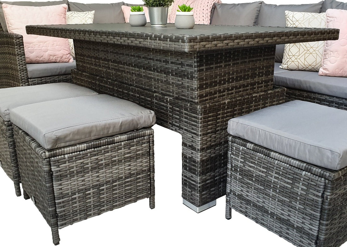 Grey Rattan Corner Sofa Rising Adjustable Height Table — Furniture for
