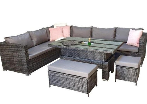 Charlotte Grey Rattan Corner Sofa Garden Furniture Adjustable Dining Table Set