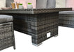 Char0309 Charllote Grey Rattan COrner Sofa with adjustable height rising dining table and stools
