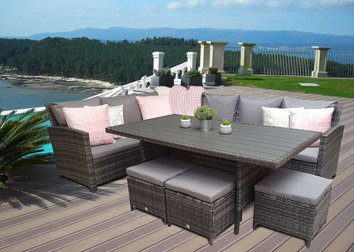 Charlotte Grey Rattan Corner Sofa Garden Furniture Dining Table Set