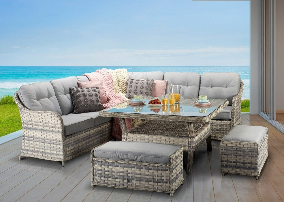 'Rio' Grey Rattan Corner Outdoor Dining Sofa Table Set