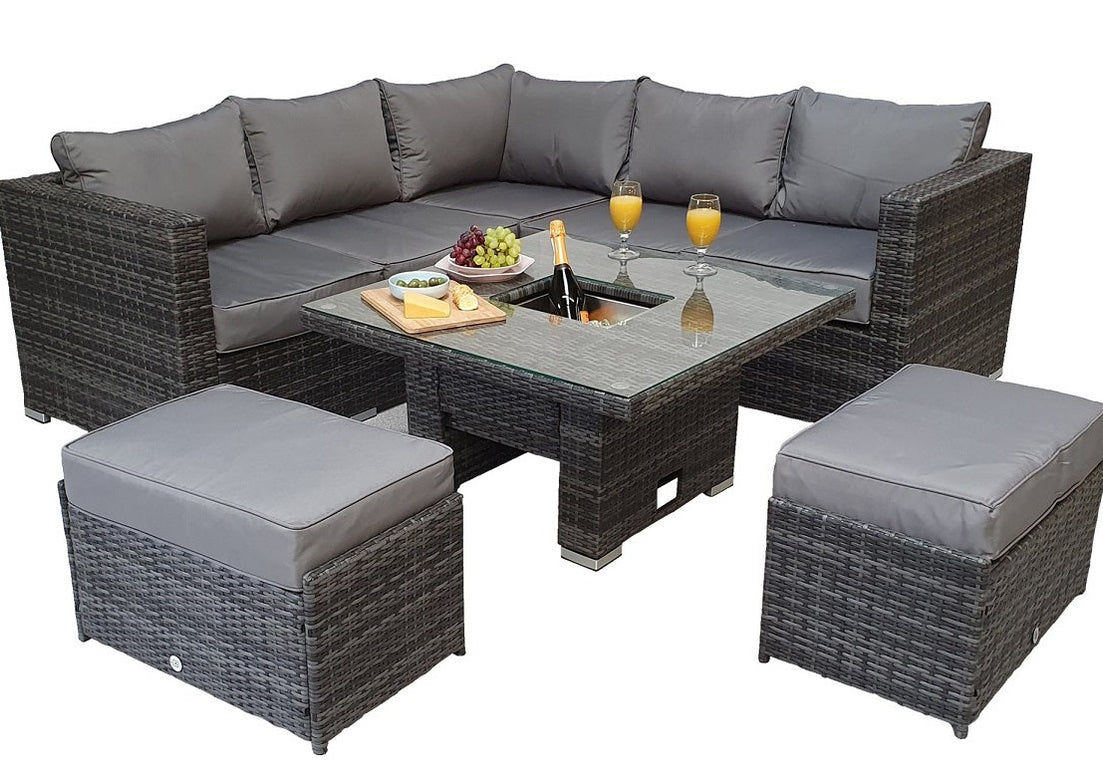 Grey Rattan Corner Sofa Dining Set Geor0405 Signature Weave