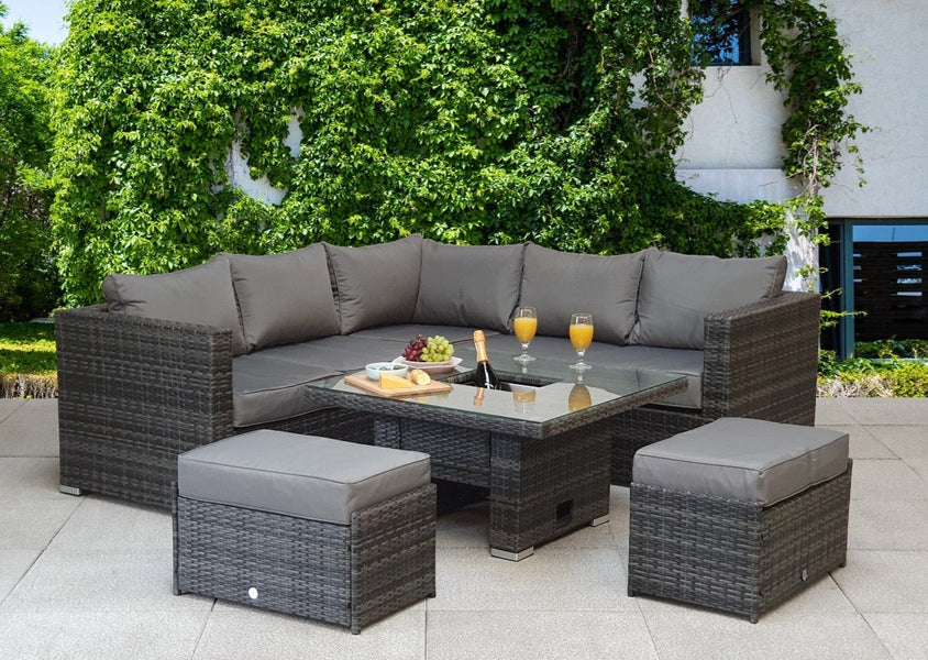 Grey Rattan Corner Sofa Dining Set Geor0405 Signature Weave