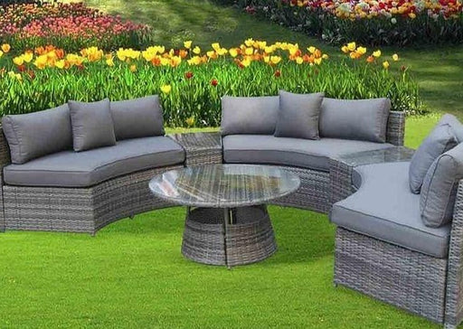 Juliet Grey Rattan Curved Half Moon Sofa Coffee Table Garden