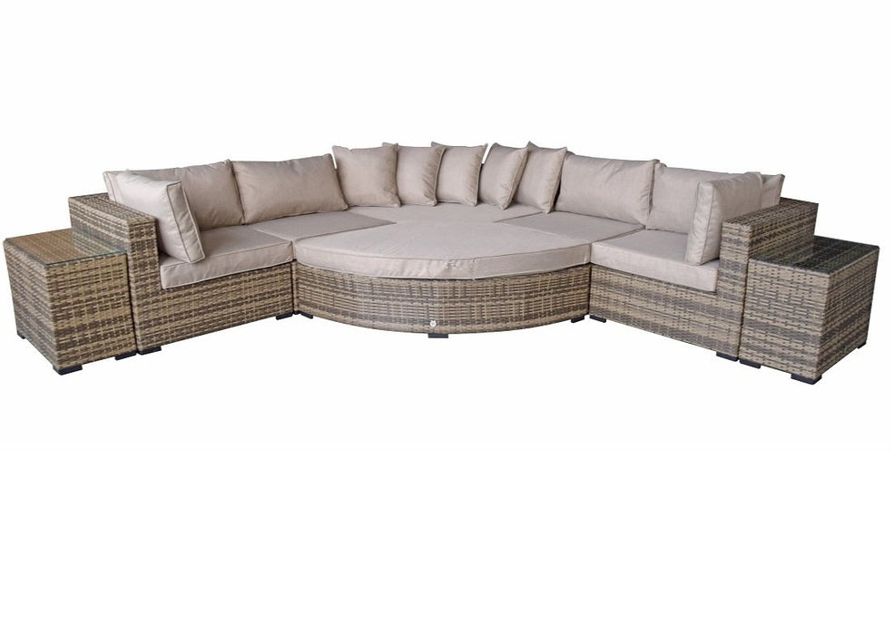 Jessica Brown Natural Rattan Large Corner Sofa Day Bed Footstool