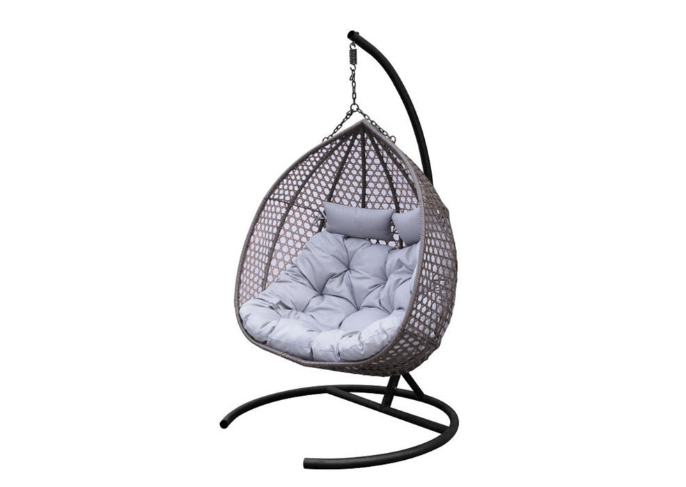 Hanging Double Egg Chair With Stand, Grey Love Rattan Outdoor Swing Chair