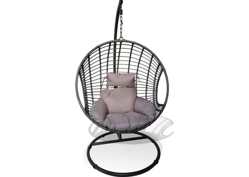 Hanging Egg Chair With Stand, Grey Rattan Outdoor Swing Chair