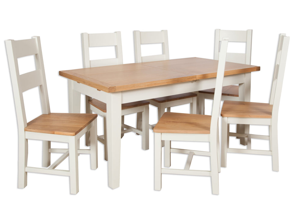 painted ivory cream slid oak extending dining table 1.6m butterfly extension