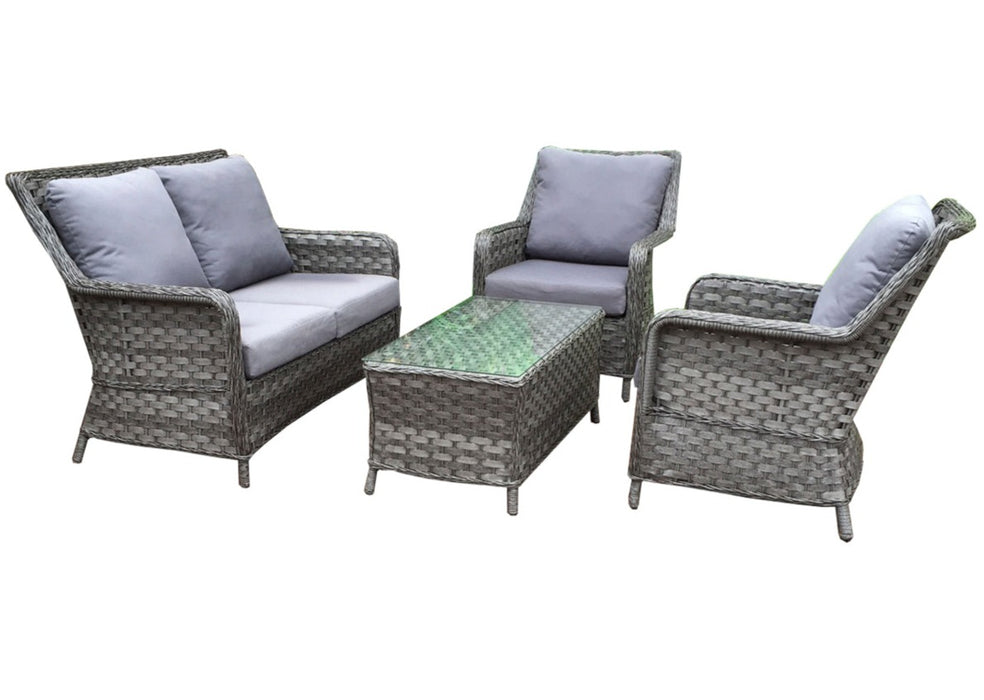 'Algarve' 4 Seater Lounge Set With Coffee Table In 2 Tone Grey Rattan With Grey Cushions