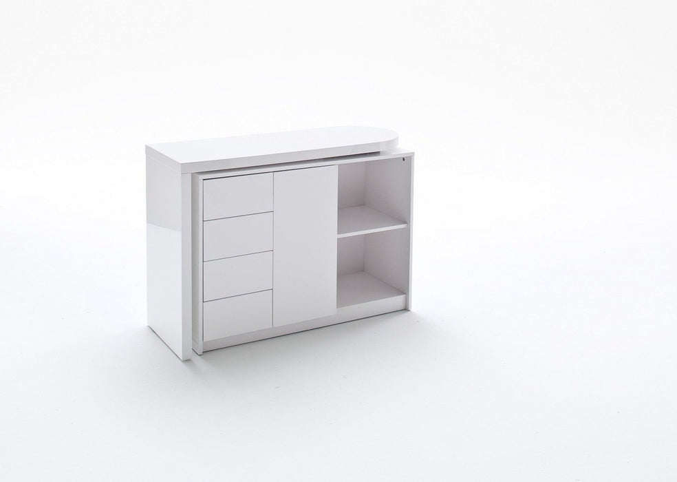 Rotating Swivel Fold Away Computer Office Desk White High Gloss with Drawers & Storage