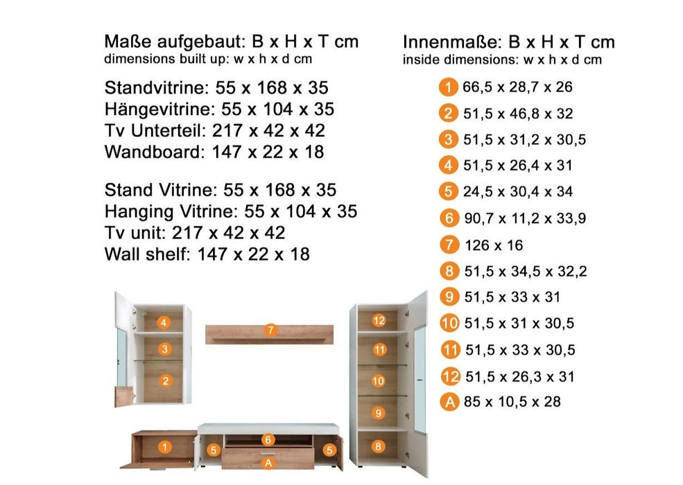 ModaNuvo 'Bella' Rustic Oak & White TV Multi Media Entertainment Wall Unit Living Room Furniture Set