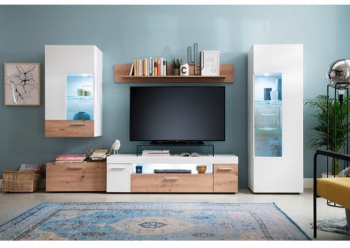 ModaNuvo 'Bella' Rustic Oak & White TV Multi Media Entertainment Wall Unit Living Room Furniture Set