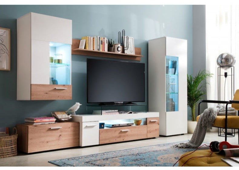 ModaNuvo 'Bella' Rustic Oak & White TV Multi Media Entertainment Wall Unit Living Room Furniture Set