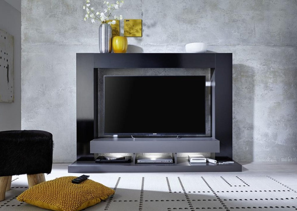 ModaNuvo Miami Grey Black Gloss TV Stand Multi Media Entertainment Unit LED Light