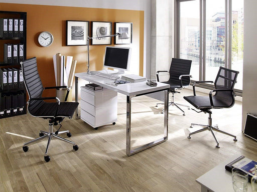 ModaNuvo Computer Home Office Desk Workstation White High Gloss & Chrome Leg