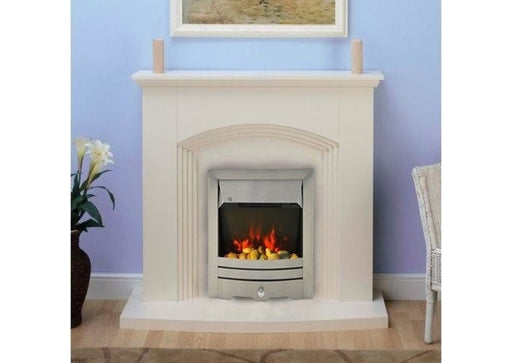 Modern Cream Inset Electric Fire Surround Set Complete Fireplace Package Suite- with Brushed Steel Fire