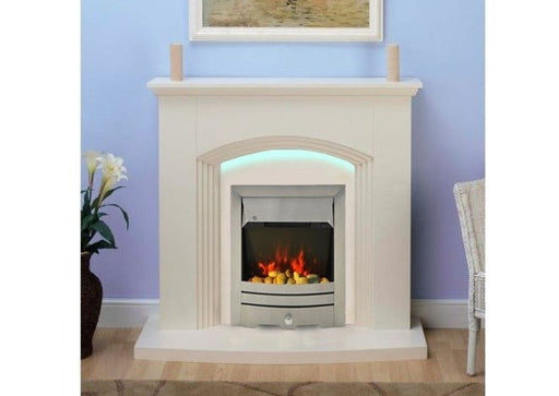 Modern Cream Flat Wall 2KW Electric Fire Surround Set Complete Fireplace with LED Light- With Brushed Steel Fire
