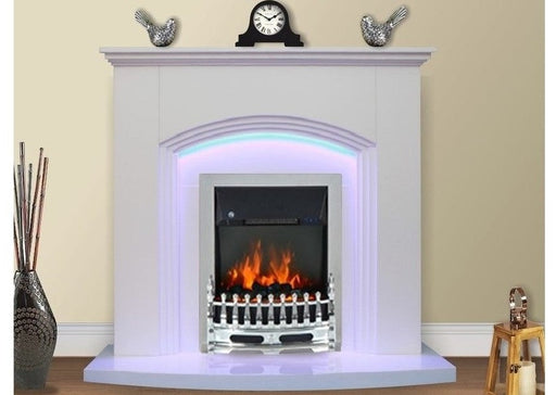 White Flat Wall 2KW Electric Fire Surround Set Complete Fireplace with LED Light- With Chrome Fire