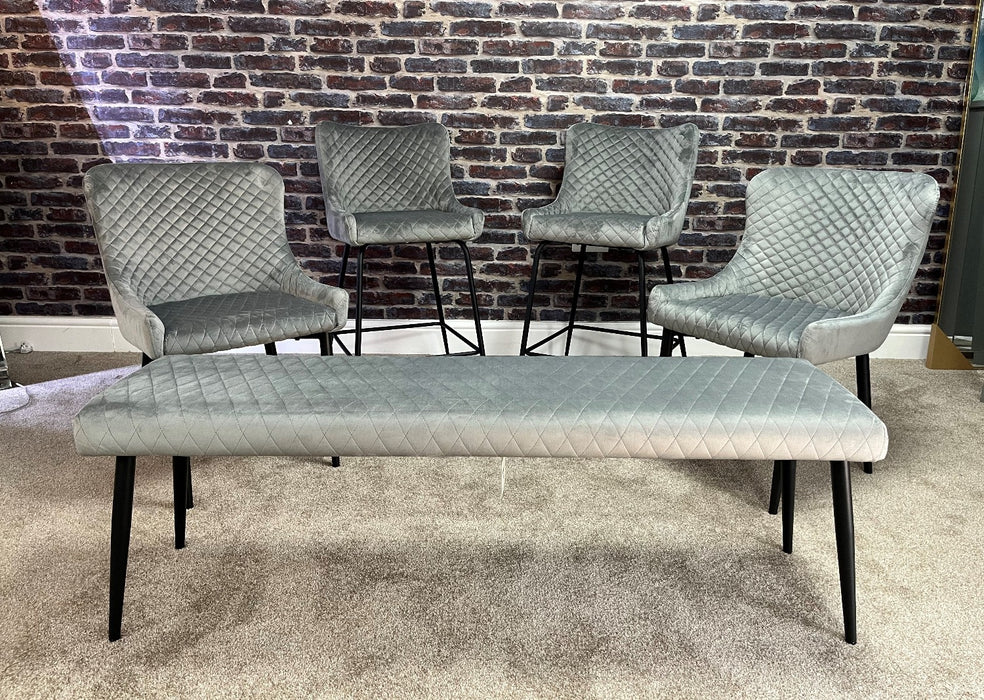 Modern Style 'Eve' Set of 2 Light Grey Velvet Dining Chairs, Black Metal Leg