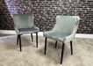 Modern Style 'Eve' Set of 2 Light Grey Velvet Dining Chairs, Black Metal Leg