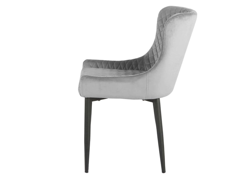 Modern Style 'Eve' Set of 2 Light Grey Velvet Dining Chairs, Black Metal Leg